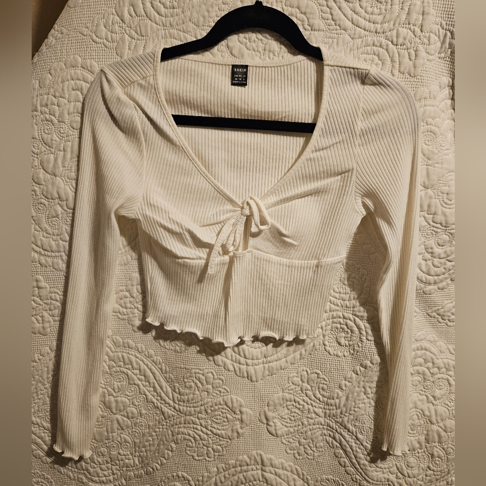 White Long Sleeve Crop Top